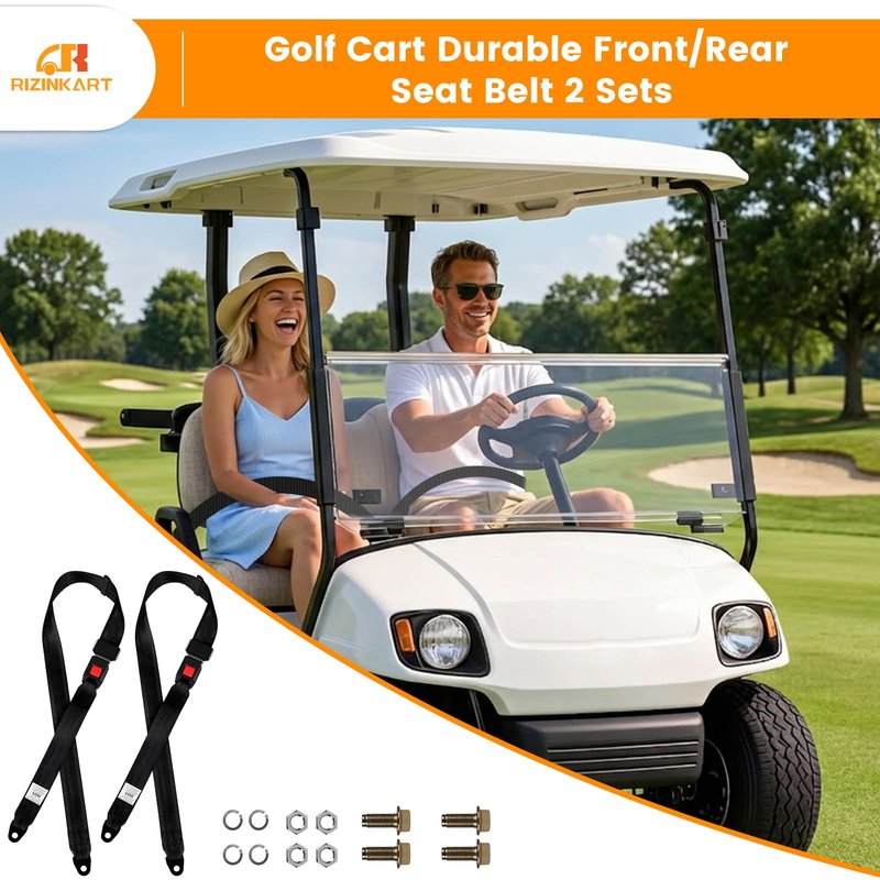 RIZINKART Universal Golf Cart Seat Belts Kit,Polyester Fabric Belt Adjustable & Lengthen Max Length 59",fit for EZGO, Club Car, Yamaha Golf cart. Easy to Install, Front and Rear Seat, 2 Sets