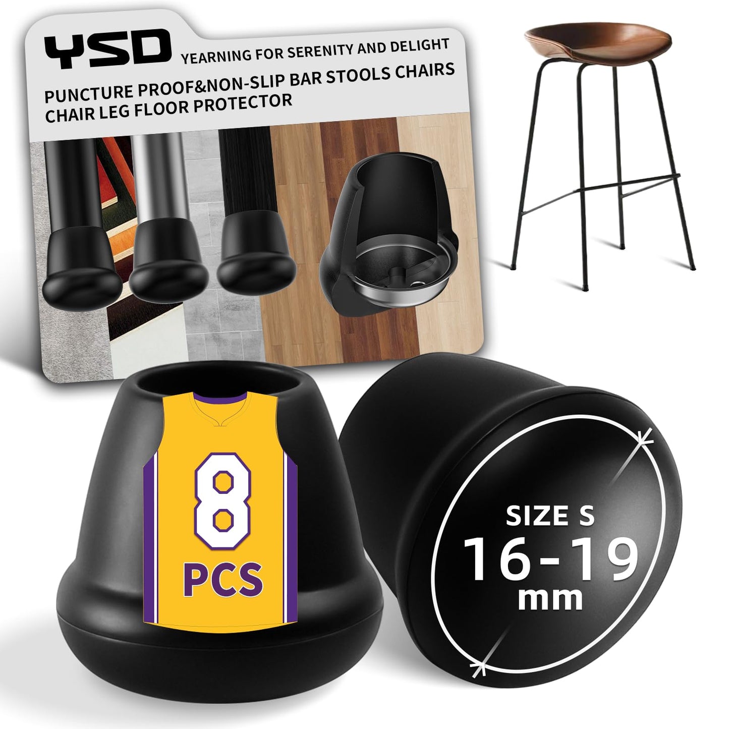 0.75 Inch Heavy Duty Rubber Chair Leg Caps - 8 PCS Non-Slip Furniture Floor Protectors with Metal Inserts for Wood, Tile, Carpet - Fits Chairs,Stools,Bar Stools