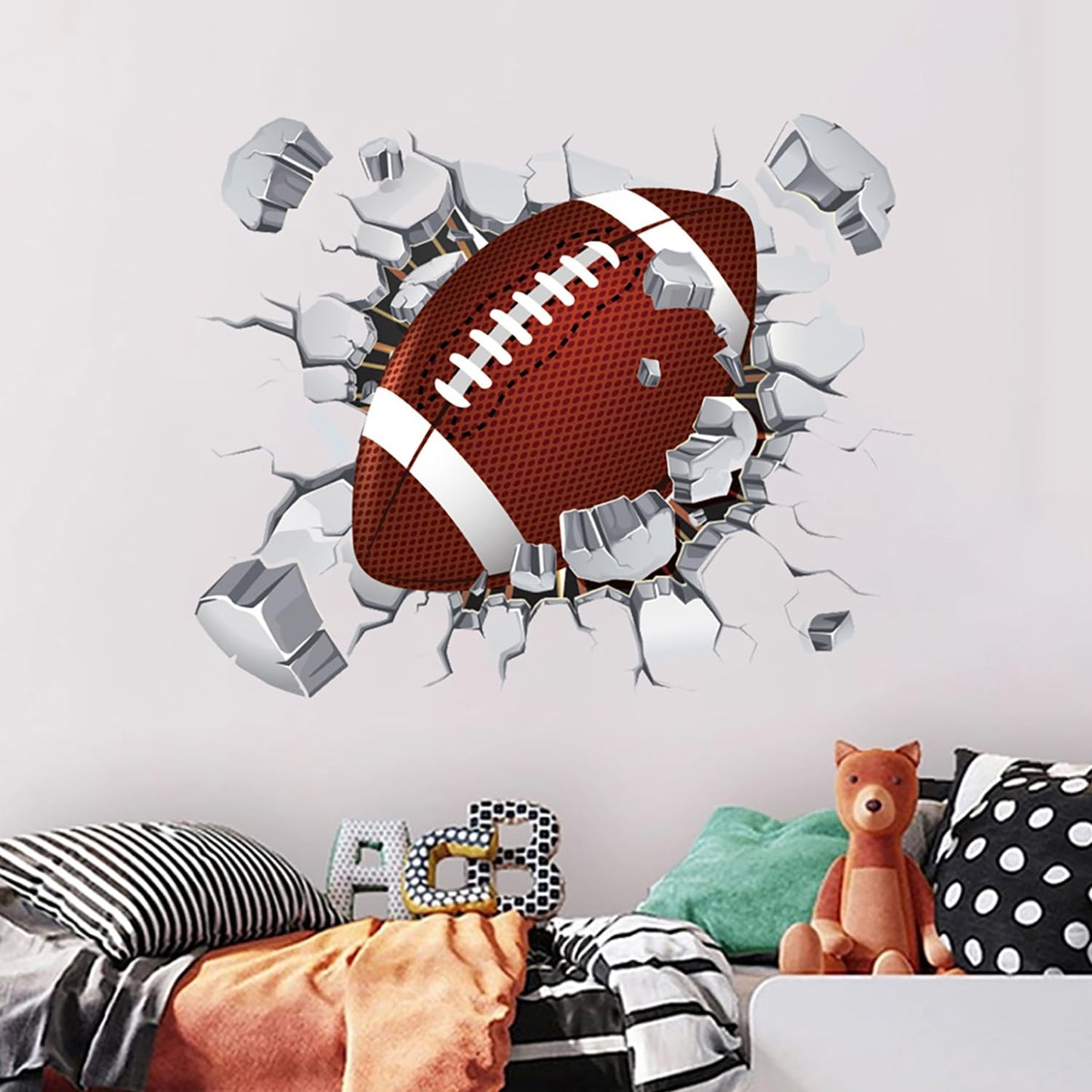 2 Sheets Rugby Breakthrough Wall Decals - American Football Sports Art Stickers for Kids Room Decor, Boys Bedroom, Football Lovers & Players - Easy Peel & Stick Wall Art