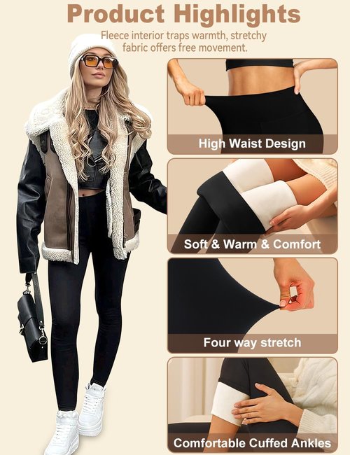 Laite Hebe Fleece Lined Leggings for Women - High Waisted Thermal Yoga Pants for Winter Workouts