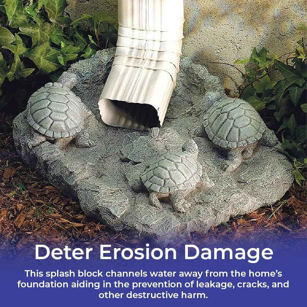 Turtle Downspout Splash Block - Decorative Rain Gutter Diverter for Lawn & Patio
