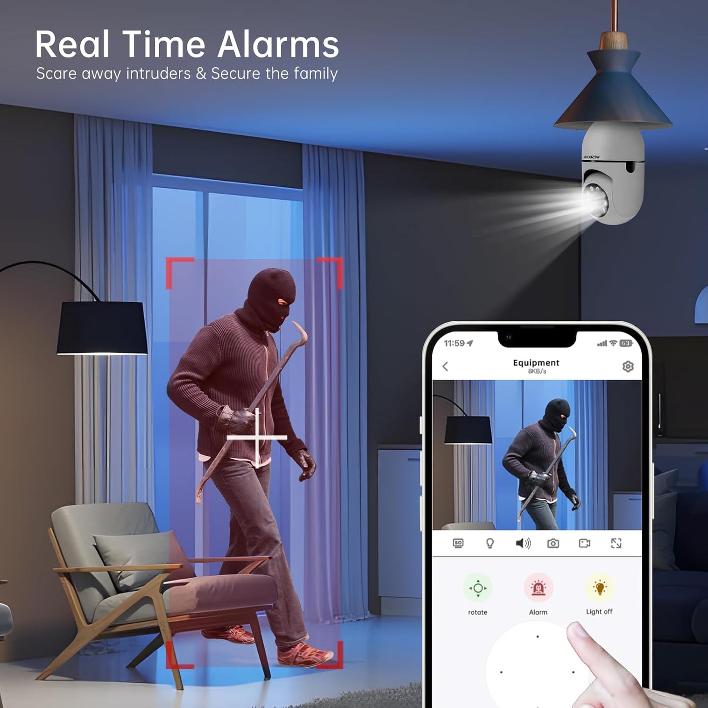 2K WiFi Light Bulb Security Camera – Wireless Outdoor, Motion Detection, Two-Way Talk, Color Night Vision, Alexa Compatible