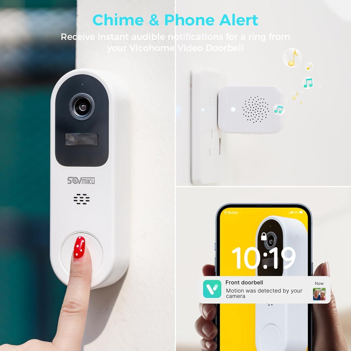 Vicohome DB3 2K Smart Video Doorbell - Wireless Home Security Camera with Chime, Two-Way Audio & Human Detection