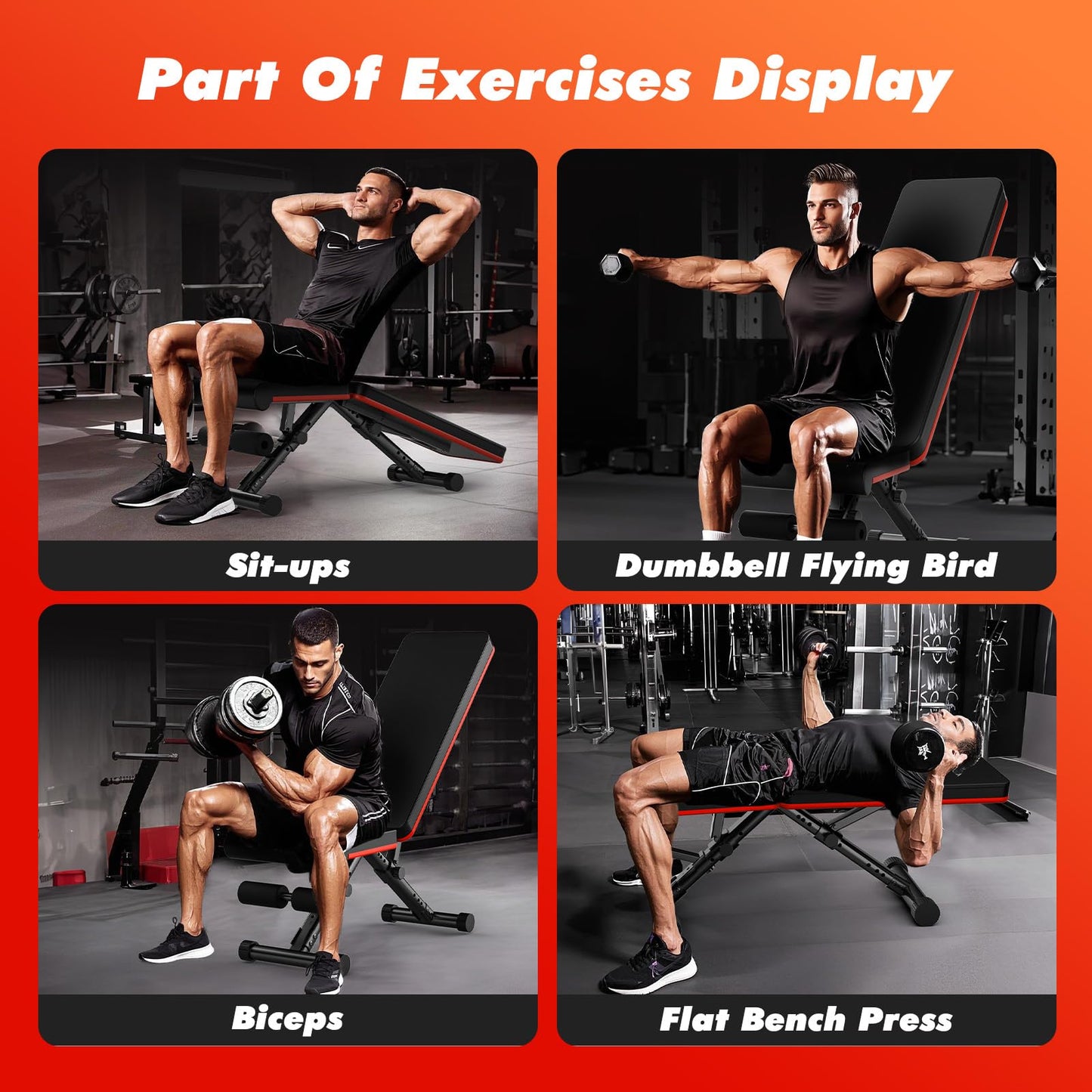 Sweetcrispy Adjustable Weight Bench for Home Gym, Foldable Incline Workout Bench Press with 795 LBS Weight Capacity, Strength Training Fitness Equipment for Full Body Exercise
