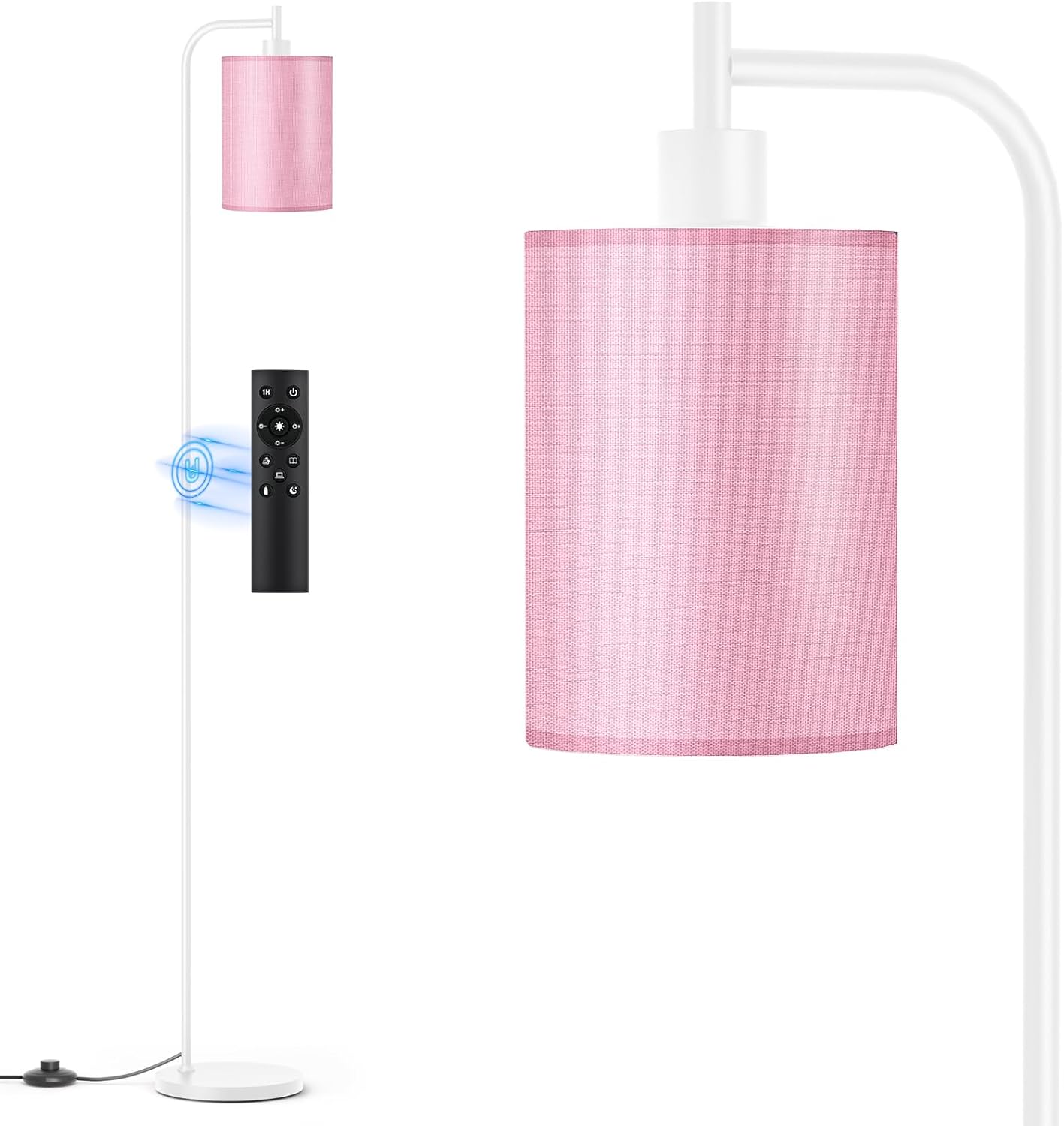 Dimmable Floor Lamp with Linen Shade & Remote Control - Modern 9W LED Standing Lamp for Living Room, Bedroom, Office