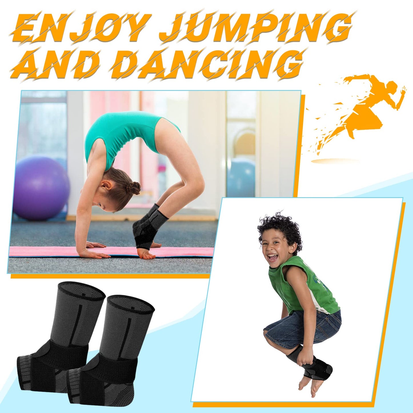 Tarpop 1 Pair Ankle Brace for Kids Compression Ankle Sleeves Adjustable Foot Support Brace Elastic Guard for Children Boys Girls Sports Running Jogging Dance Fitness Gymnastics(Black,Small)