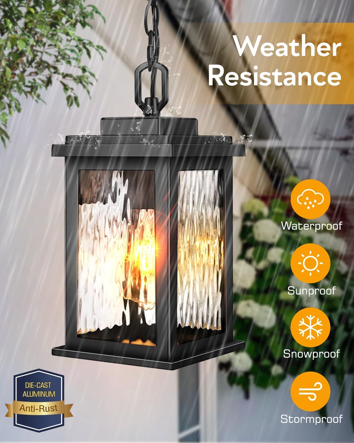 Outdoor Pendant Light - Oil Rubbed Bronze Chandelier for Porch & Patio, Adjustable Chain