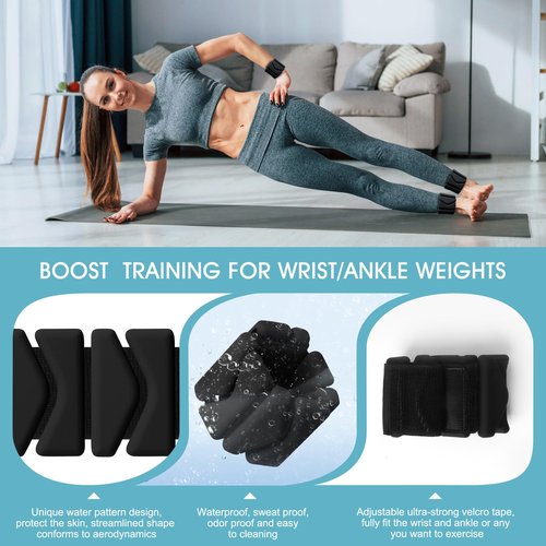 Wrist Weights, Wrist and Ankle Weights for Women, Adjustable 2LB Wearable Silicone Weighted Bangles(1LBs Each), Fits for Yoga, Pilates, Home Gym, Dance, Swimming, Jogging, Cardio, Strength Training, Set of 2 (Black)