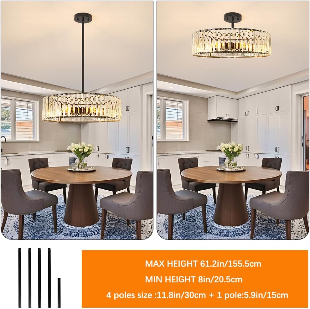 Modern Gold Crystal Ceiling Light Fixture - 11-Inch Semi Flush Mount Chandelier for Kitchen & Entryway