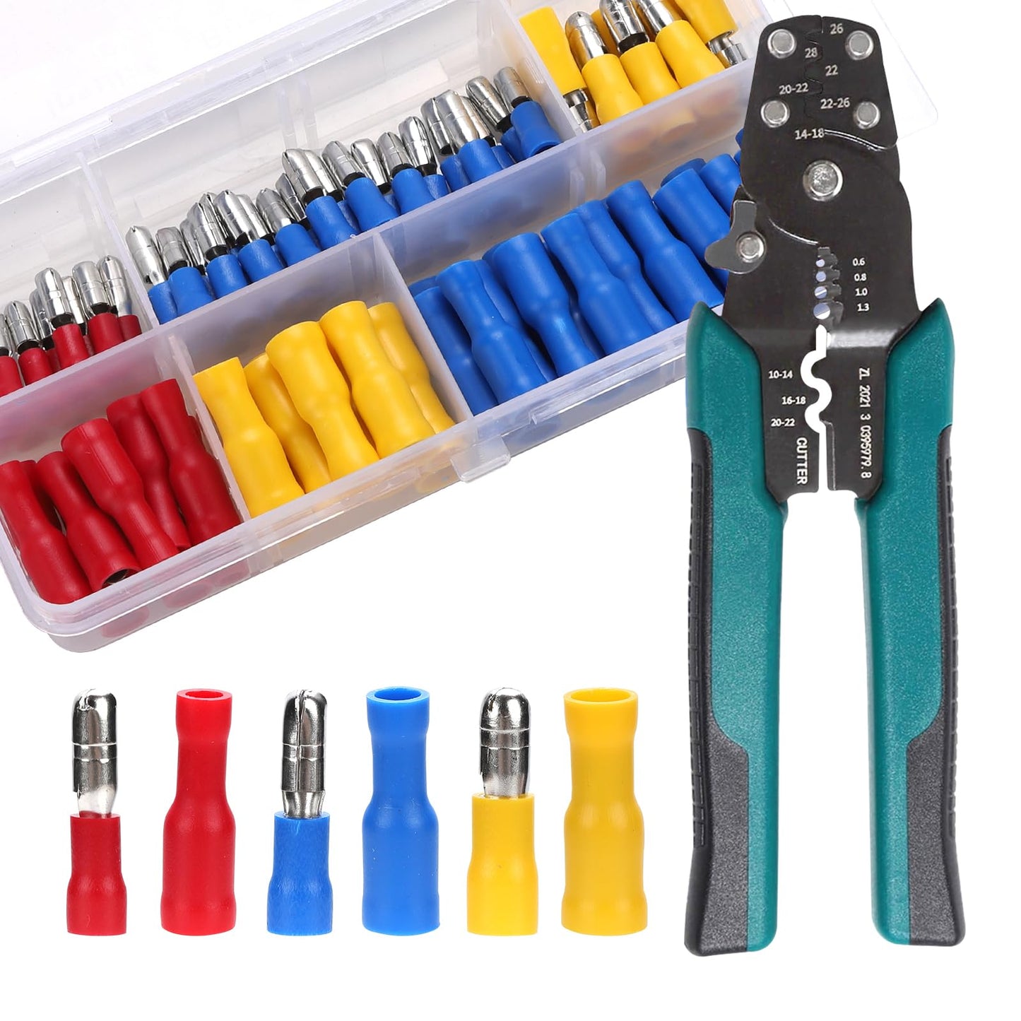 TYJ Bullet Wire connectors Kit with Crimp/Stripping/Cutting Multifunction Wire Crimping Tool 22-10 AWG Male and Female Electrical Wiring Crimp Terminal Connectors Kit
