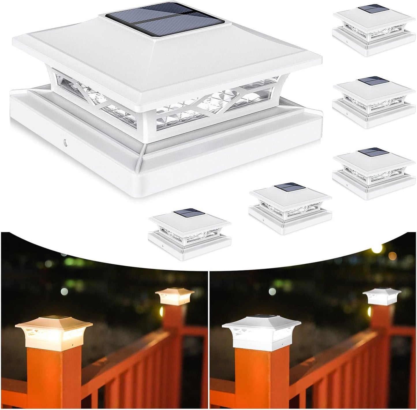Solar Post Cap Lights 6-Pack - Waterproof LED Outdoor Lighting for 4x4 & 6x6 Decks, 2 Color Modes
