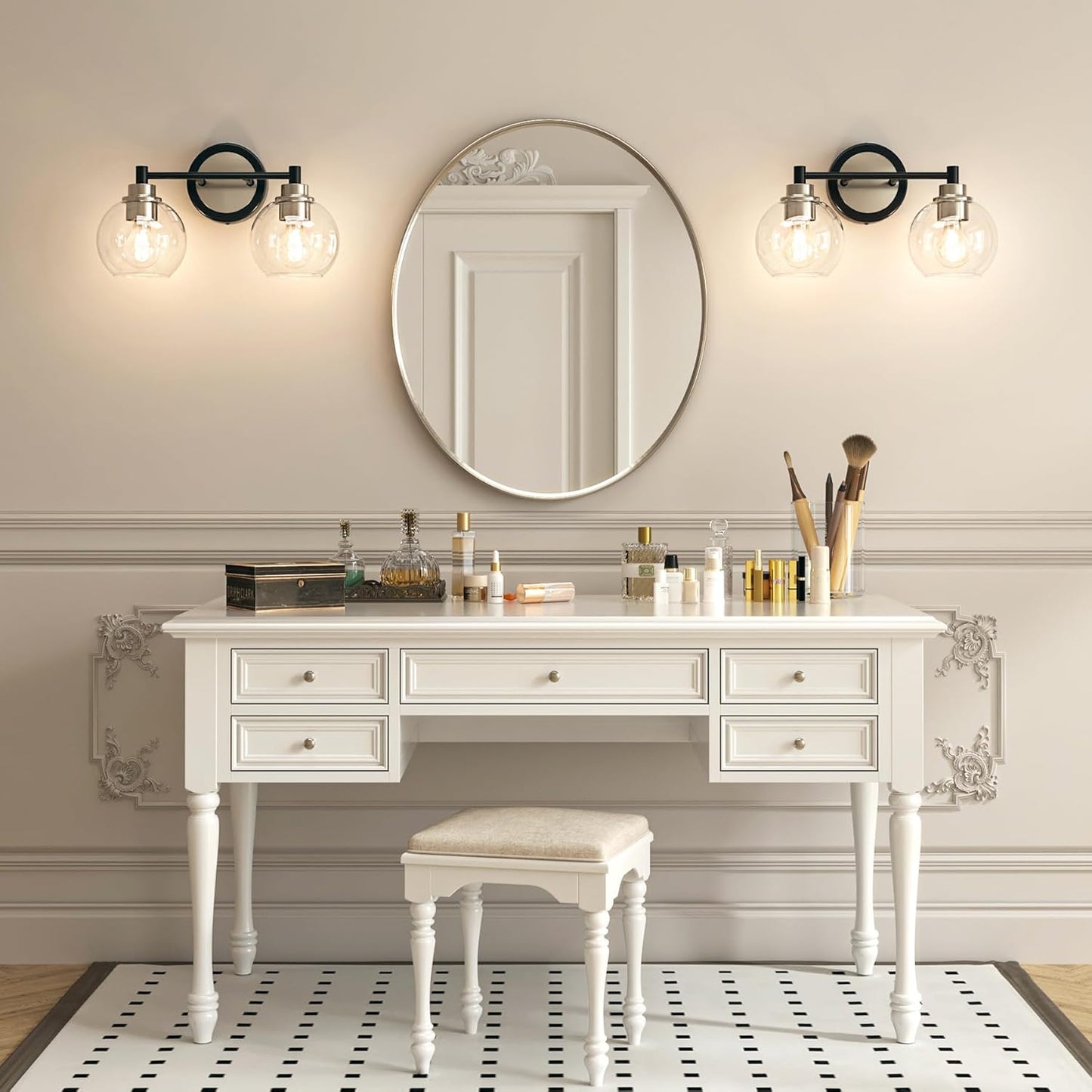 3-Light Vanity Bathroom Light Fixture with Globe Glass Shades - Brushed Nickel, ETL Certified