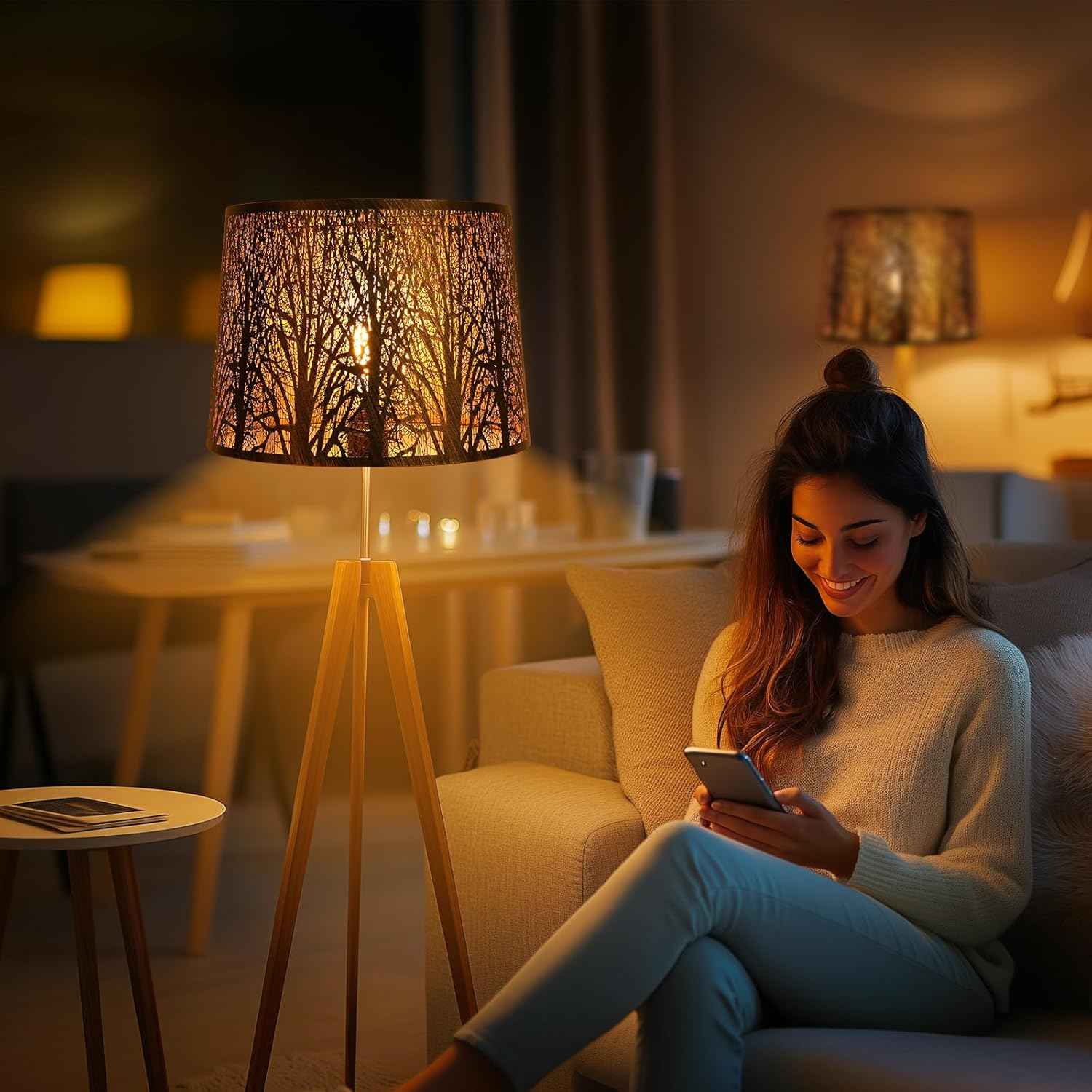 Large Forest Etched Metal Lampshade - 12'' Top x 14'' Bottom x 10'' Height for Table & Floor Lamps