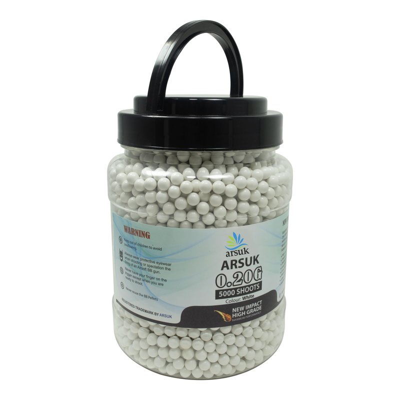 Arsuk 6mm Airsoft BBS 0.20g – White - 5000 Count - Seamless 6mm Plastic Pellets for Precision Target Practice & Tactical Shooting BBS for BB Guns