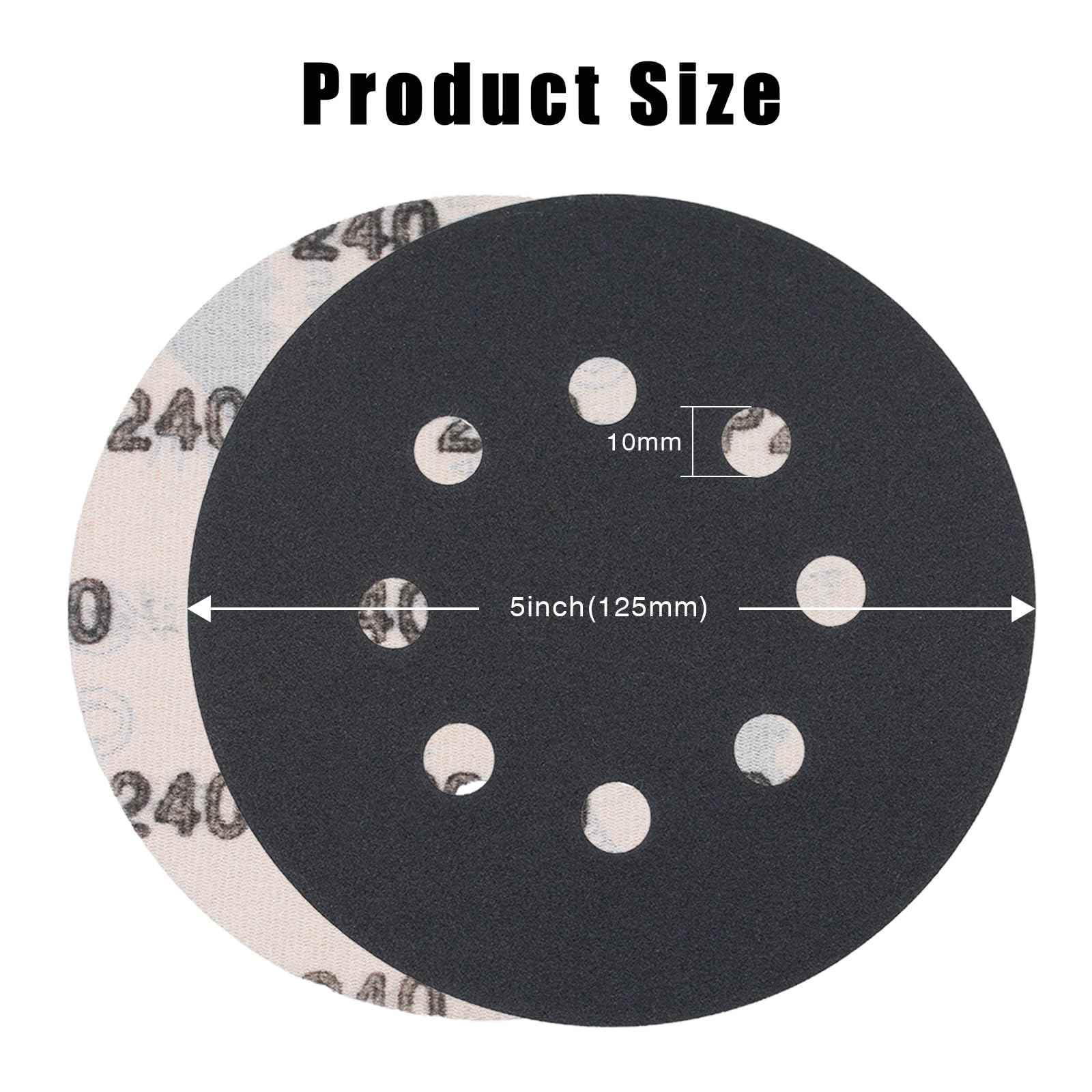 Akjwp 110PCS Wet Dry Sanding Discs, 5 Inch 8 Holes Hook and Loop Sandpaper 240 Grit Random Orbital Sander for Wood Automotive Metal Plastic Sanding Polishing