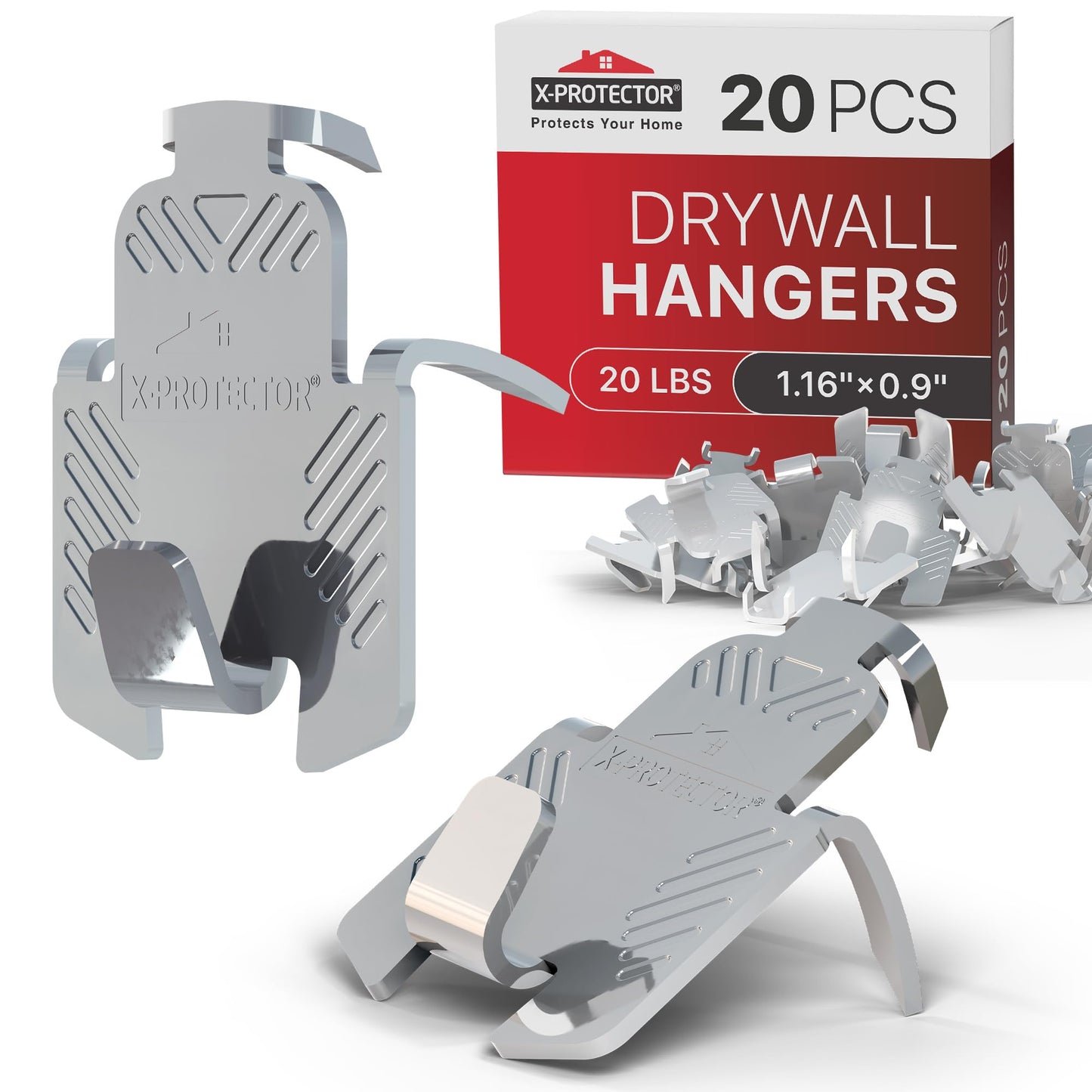 X-Protector 20 lb. Drywall Picture Hangers - 20 PCS of Heavy Picture Hanging Hardware - Compact Wall Hanging Kit - Metal Frame Hangers - Ideal Hooks for Heavy Objects Including Mirrors on The Wall!