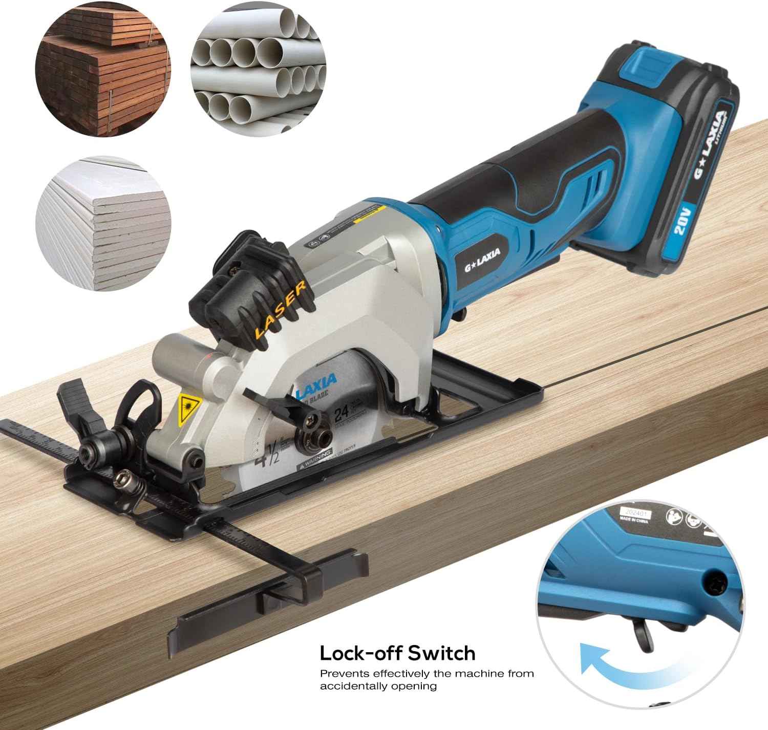 Compact Mini Circular Saw 4-1/2” with Laser Guide & 4.0A Battery - Ideal for Wood & Plastic Cuts