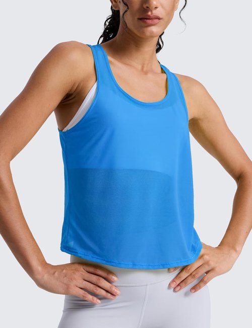 CRZ YOGA Mesh Workout Tank Top for Women - Breathable Sheer Scoop Neck Sleeveless Summer Shirt