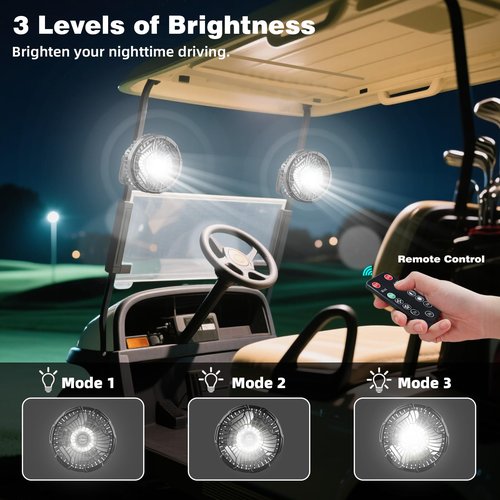 Roykaw 10400 mAh Magnetic Golf Cart Fan Portable Rechargeable Battery Powered, 24+ Hrs, w/LED Lights, Compatible with EZGO/Club Car/Yamaha & All Ironic-Body, Cordless & Remote Control, 2 PCS