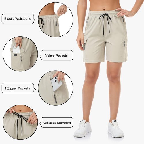 GymBrave Women's Hiking Shorts - Quick Dry Lightweight Cargo Design with Pockets for Outdoor Adventures