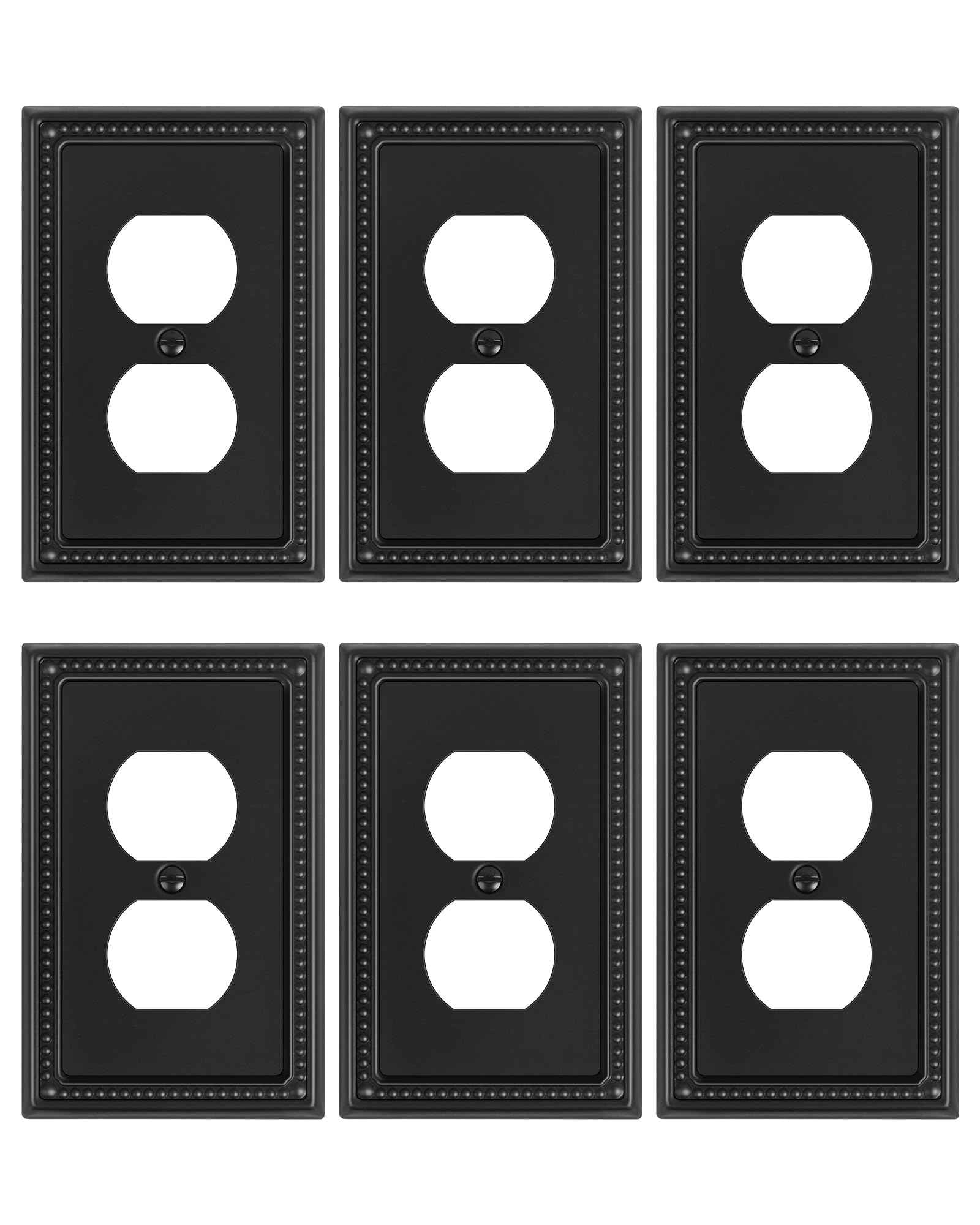 TREEWELL 6-Pack Duplex Outlet Cover, Black Metal Wall Plates for Electrical Outlets, 1 Gang Receptacle Light Switch Cover, Pearls Beaded Decorative Switch Plates and Outlet Covers