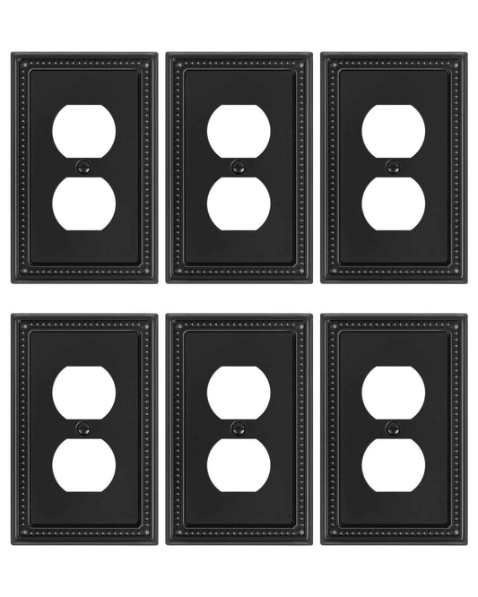 TREEWELL 6-Pack Duplex Outlet Cover, Black Metal Wall Plates for Electrical Outlets, 1 Gang Receptacle Light Switch Cover, Pearls Beaded Decorative Switch Plates and Outlet Covers