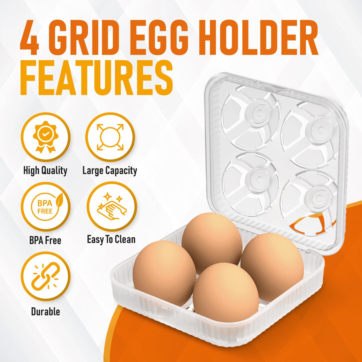 ZPU Egg Holder Camping, 2Pcs 4 Grid Egg Container, Plastic Egg Carrier for Camping Picnic Travel Outdoor Refrigerator Kitchen, Protective Egg Storage Case, Clear White