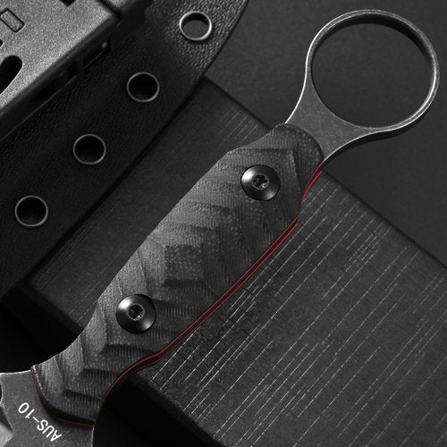 Ccanku C1340 Fixed Blade Knife AUS-10 Black Stonewashed Steel Blade G10 Handle EDC Straight Knife for Outdoor Camping Survival Hiking(Black)