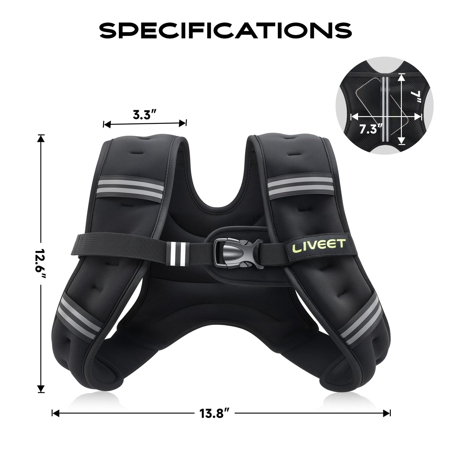 Liveet Weighted Vest, Weighted Vest for Women Men, 5lb Weight Vest with Pocket Reflective Strips Adjustable Buckle Straps SGS Certified Weight Vest for Walking Running Strength Training Cardio Workout