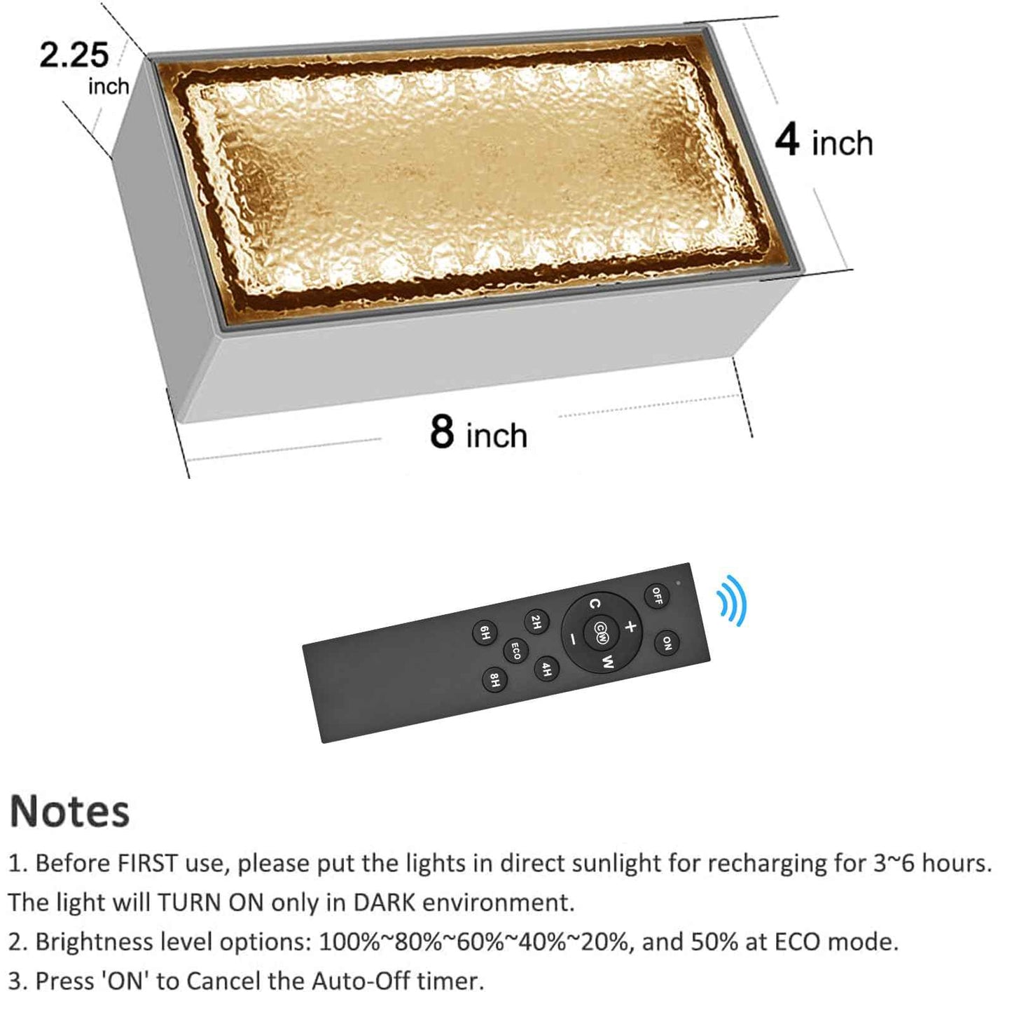 Solar Paver Lights 4x8 Inch, IP67 Waterproof Recessed Brick Pathway Lighting Outdoor for Driveway, Walkways, Patio, Garden, Pavers, Yard (2700K/4500K/6000K, 2 Pack)