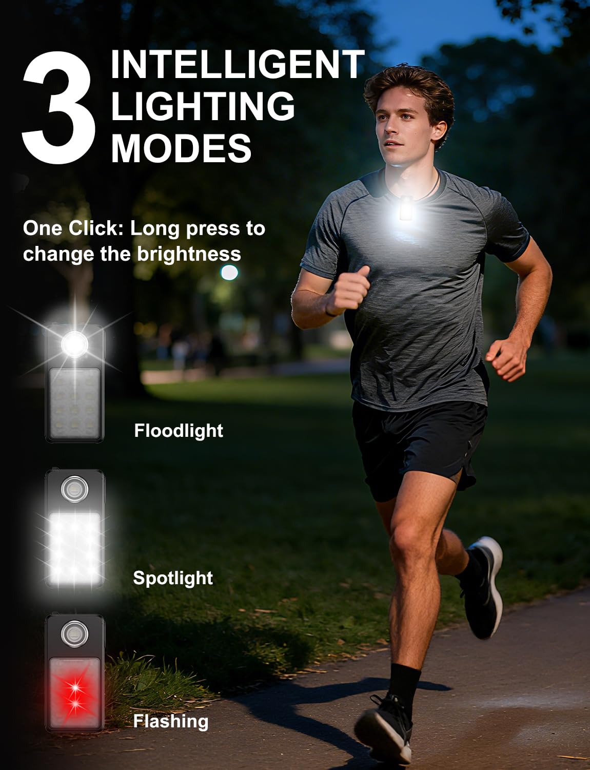 Ebukur Clip on Flashlight, Rechargeable Safety Running Light with 3 Modes, Running Lights for Runners are IPX7 Waterproof, Hands Free Flashlight for Walking, Hiking, Dog Walking & Camping (1 Pack)