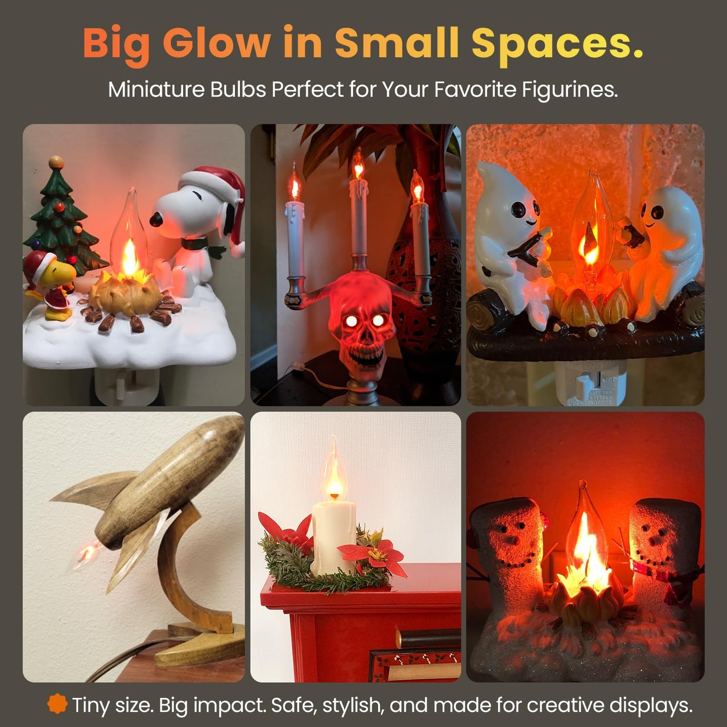 Hompavo Upgraded Flame Light Bulbs, Compact E12 Chandelier Base Candle Flickering Fire Light Bulb for Halloween Christmas Party Porch Indoor & Outdoor Home Decoration - 6 Pack