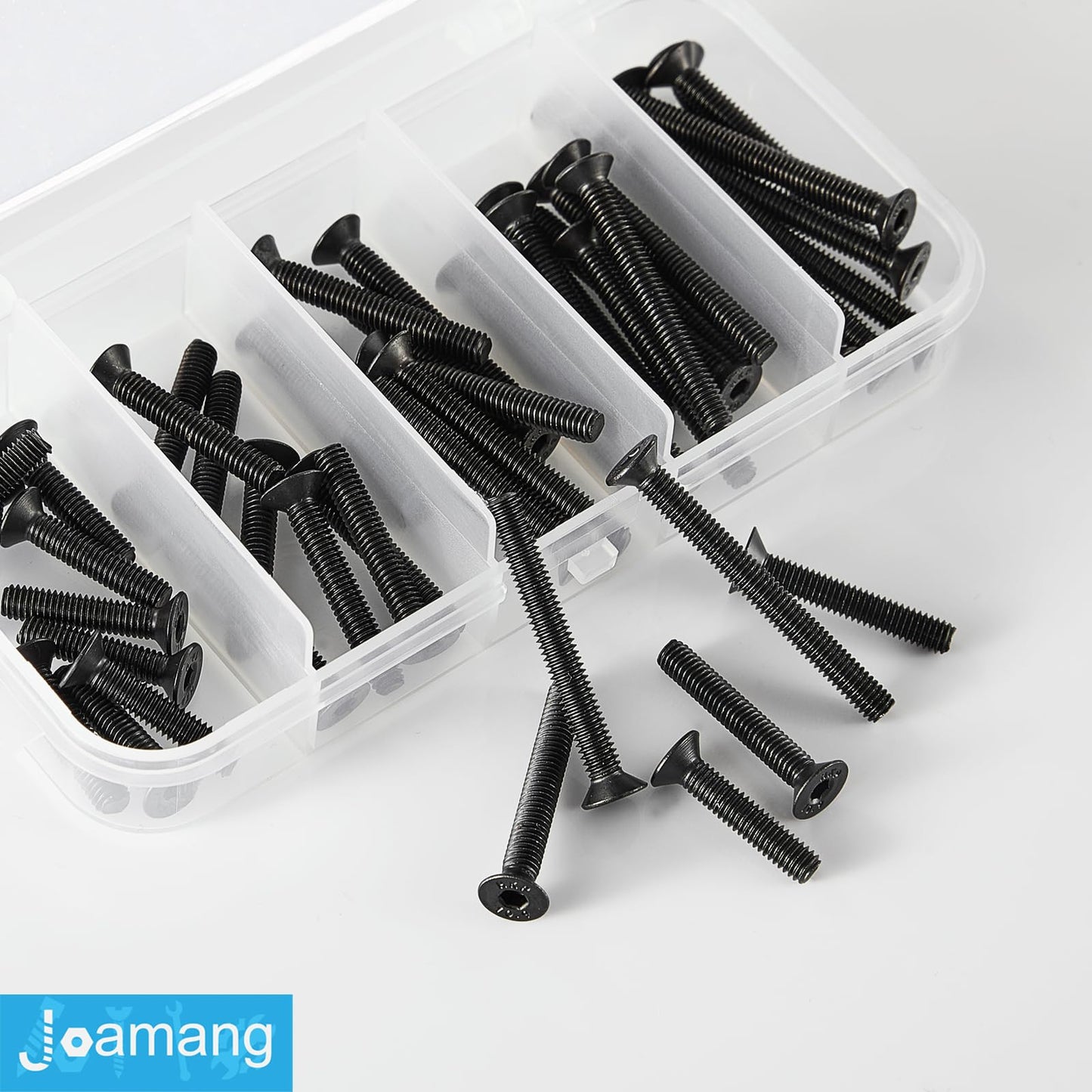 Joamang M4 x 20mm 25mm 30mm 35mm 40mm Flat Head Hex Socket Cap Screws Countersunk Bolts, 10.9 Grade Alloy Steel, Black Oxide Finish, Metric Allen Hex Drive, Fully Threaded, Assortment Kit 50Pcs