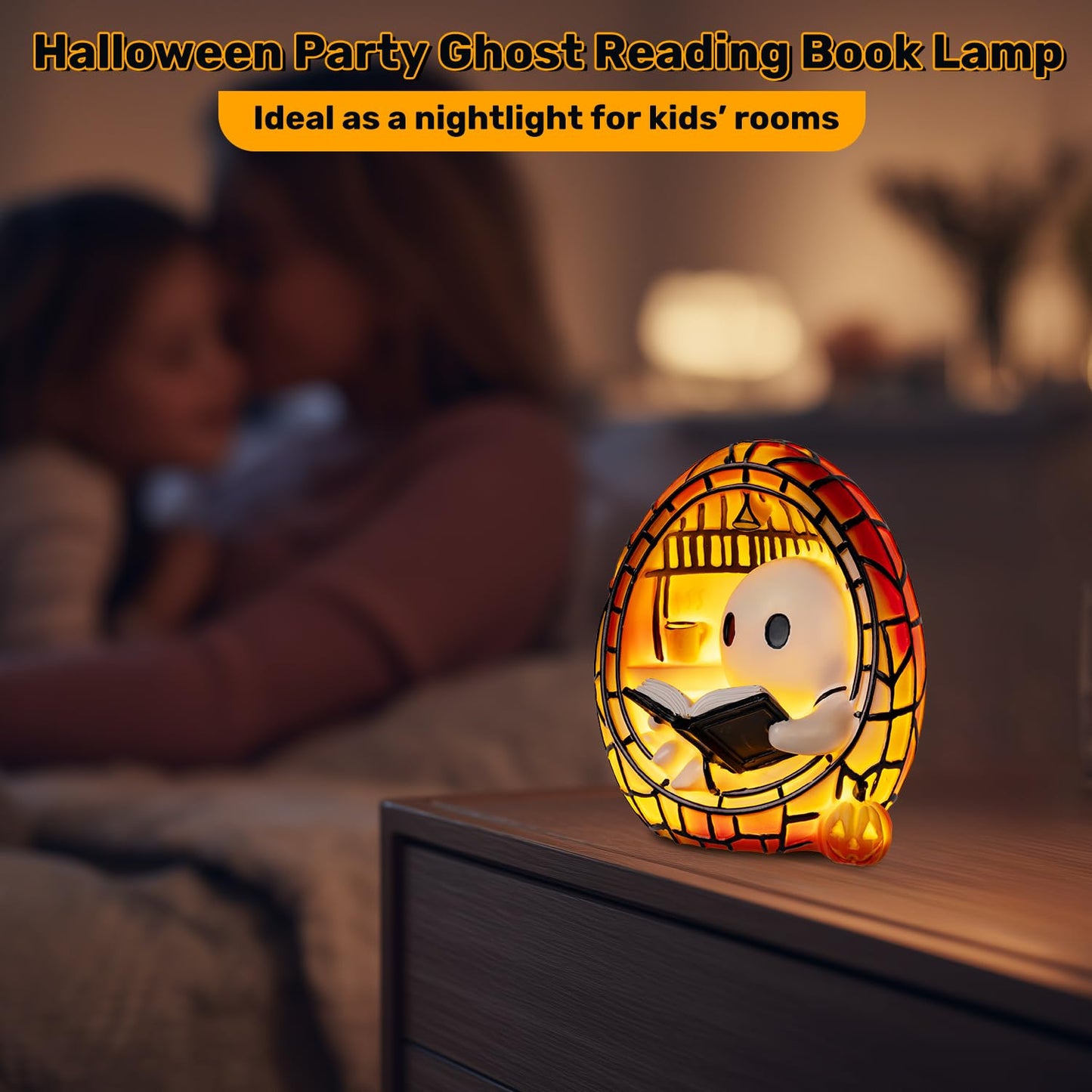 Clussbin Halloween Ghost Reading Book Lamp Halloween Ghost Night Light with Flickering Effect, Halloween Lights Indoor Ghost Decor