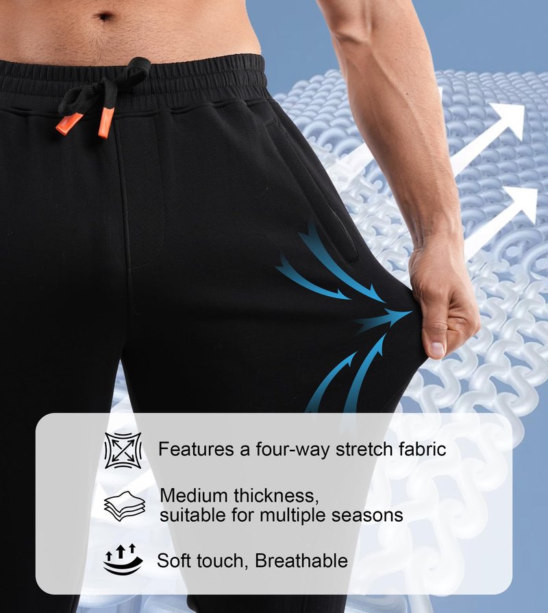 Fioboc FiobocJoggers for Men Casual -Cotton Drawstring Sweat Pants with Zipper Pockets Jogging Sweatpants Pants Black L
