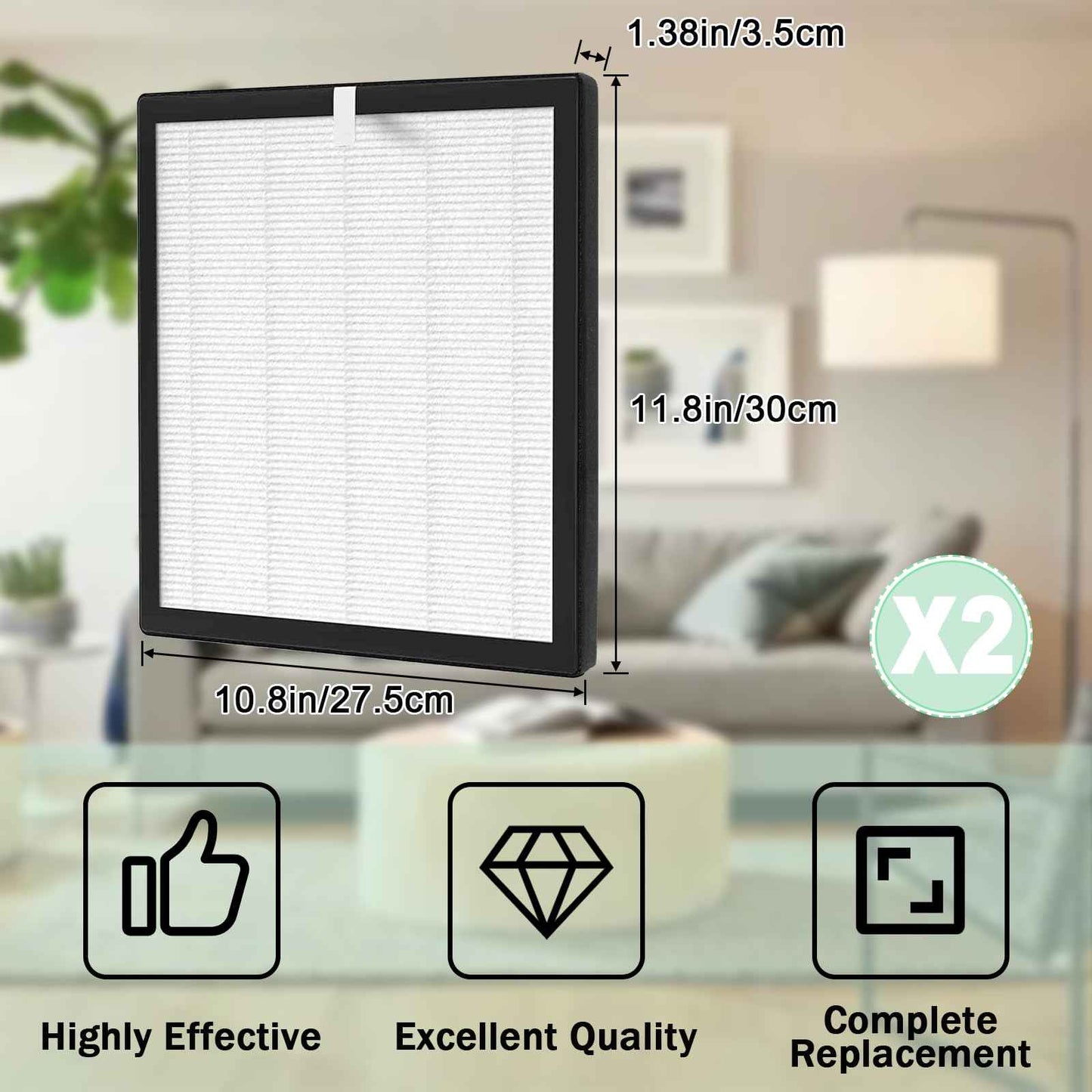 TZ-K2 Air Purifier Replacement Filter Compatible with ToLife TZ-K2 Air Cleaner Purifier-2 Pack