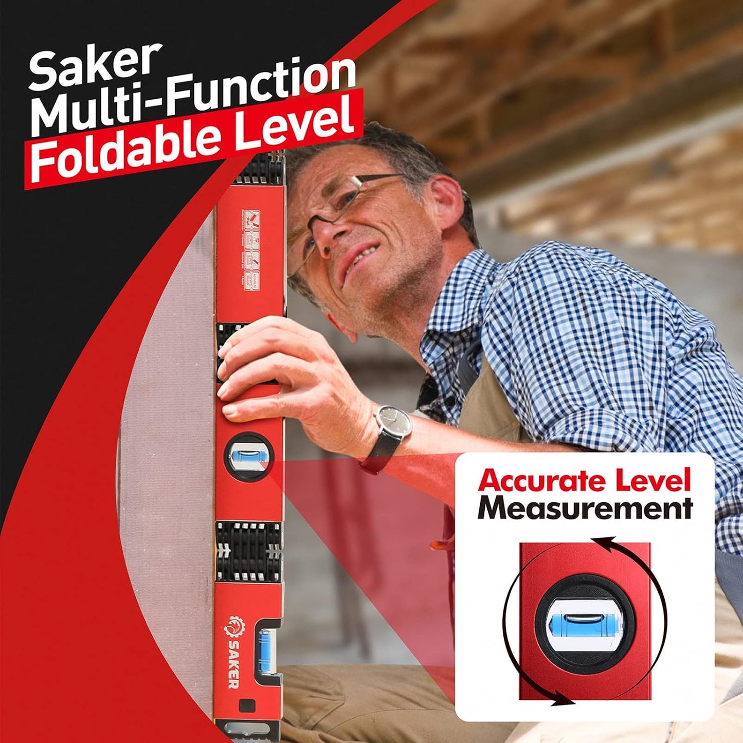 28-Inch Saker Multi-Function Foldable Level Tool for Woodworking & Precise Measurement