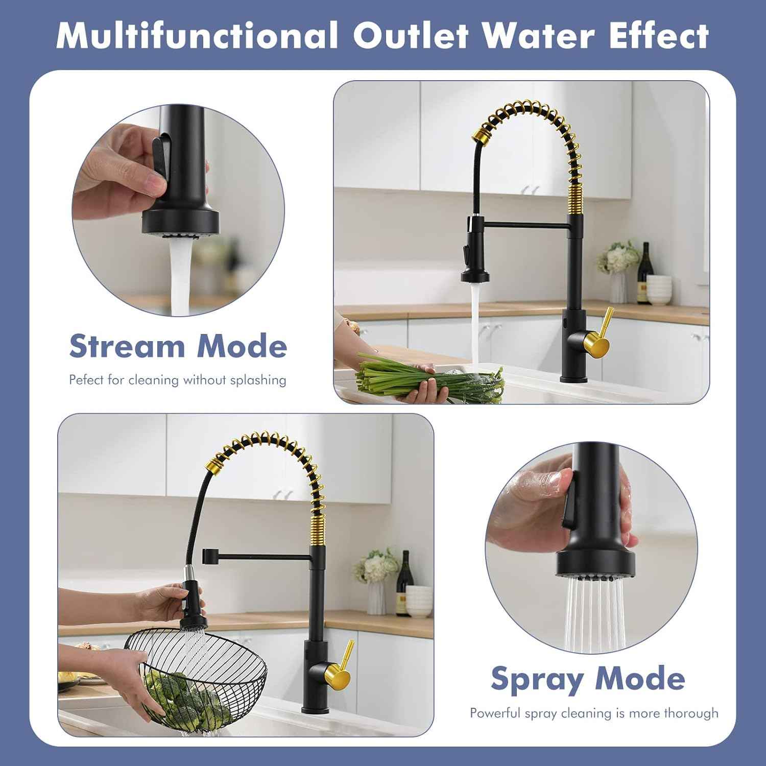 Matte Black Kitchen Faucet with Soap Dispenser - Commercial Single Handle Pull Down Sprayer