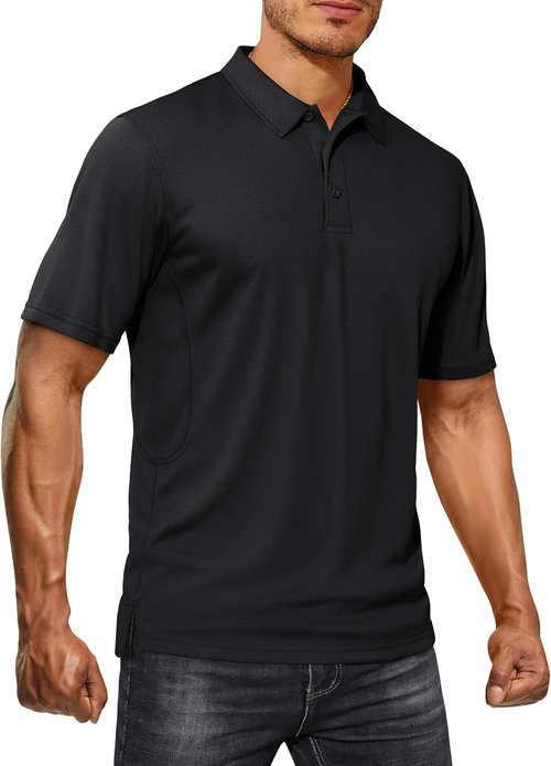 CRYSULLY Men's Polo Shirt - Quick Dry Tactical Collared Golf Shirt | Short Sleeve Pique Jersey