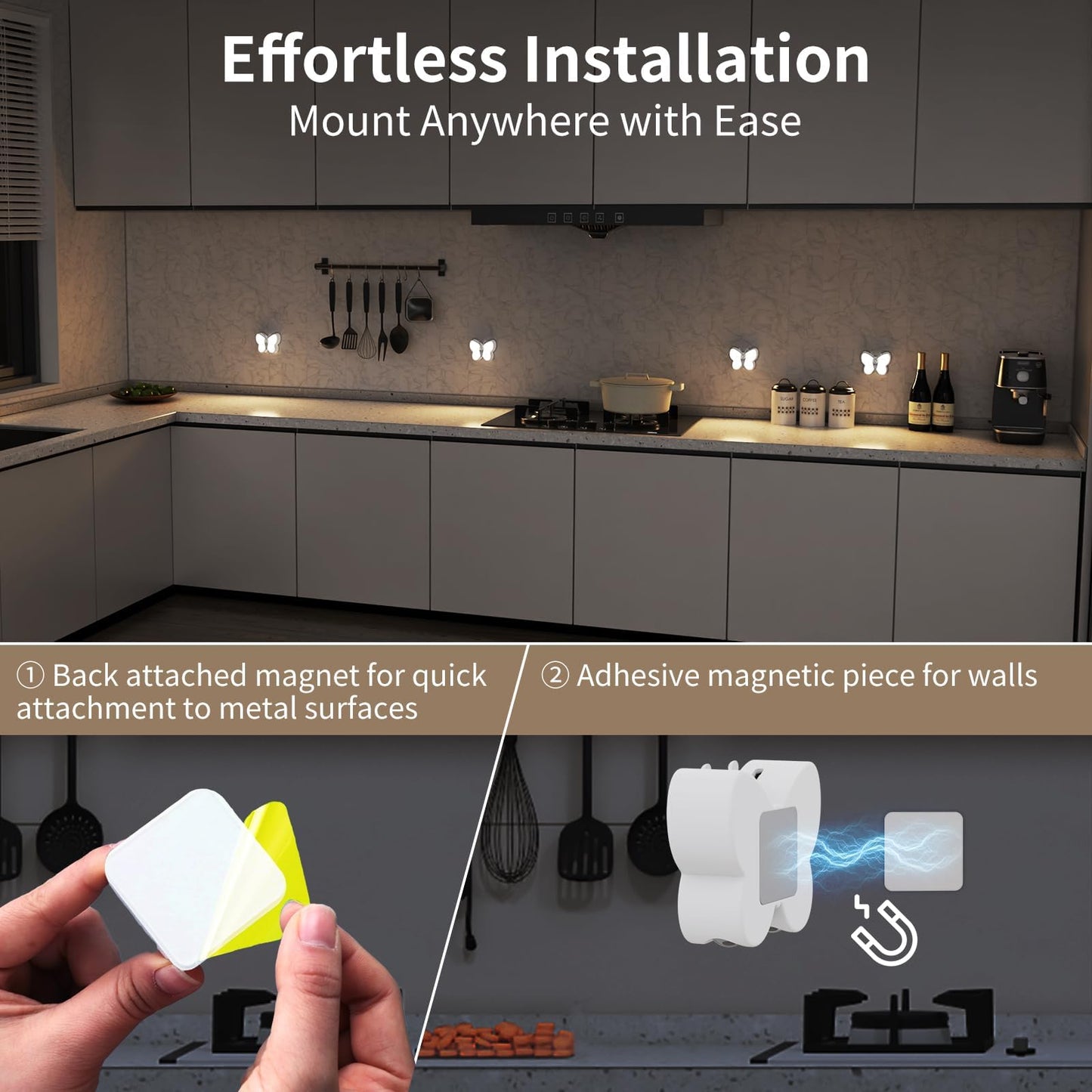 Fuligent Motion Sensor Night Light, 1200mAh Rechargeable Battery Night Light with 2 Color Temperatures, Adjustable Brightness, Magnetic Nightlight for Kids, Closet,Hallway, Stairs, Bedroom, 2-Pack