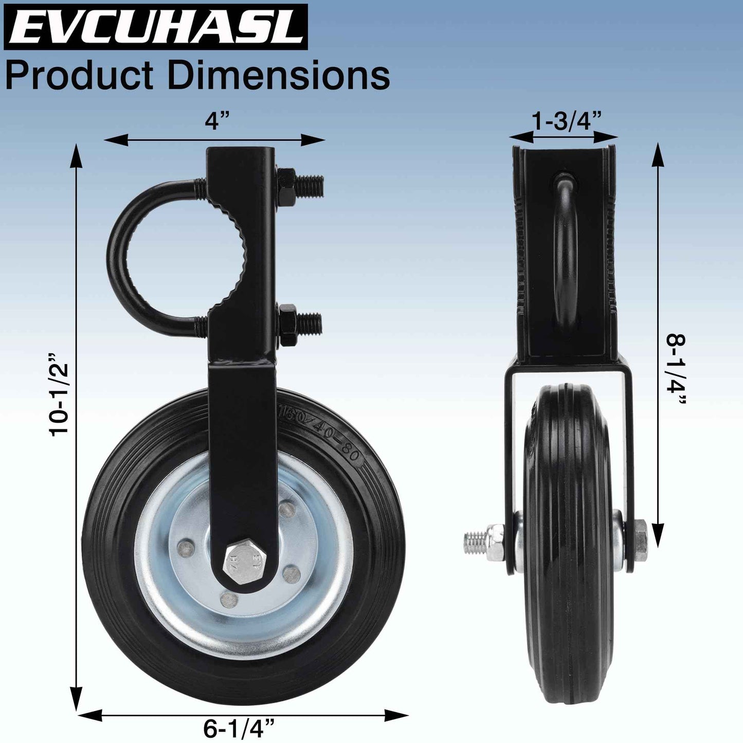 Gate Wheel Supporting Metal Swing Gate with 1-5/8" Thru 2" Gate Frames, 6" Gate Helper Wheels for Metal Tube Fence Gate, Heavy Duty Fence Wheel for Chain Link, Prevent Gate Dragging & Sagging- Black