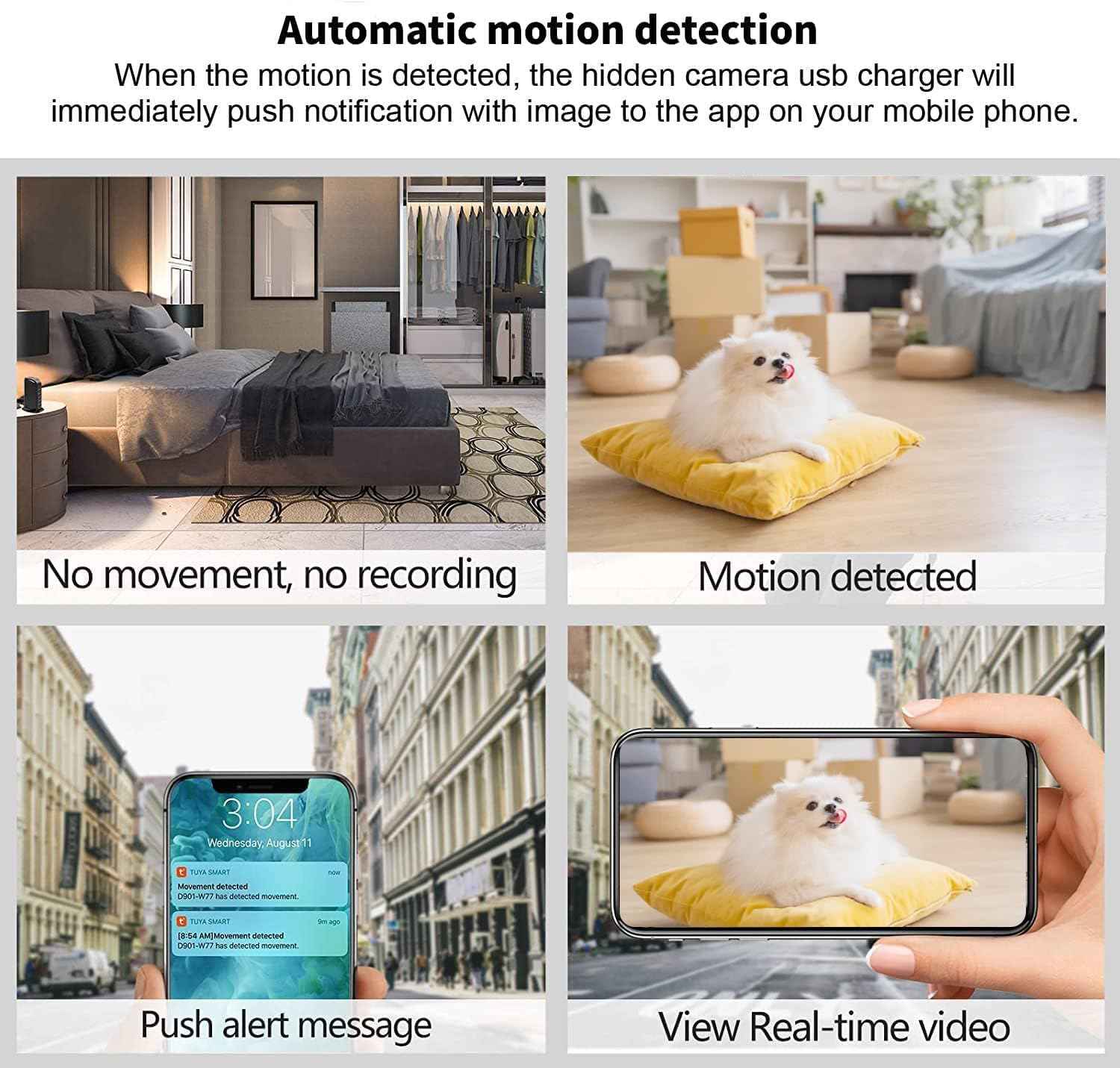 1080P HD Hidden Camera USB Charger - WiFi Nanny Cam with Motion Detection for Home & Office