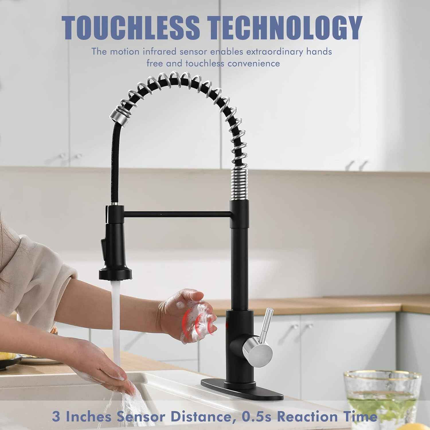 Matte Black Kitchen Faucet with Soap Dispenser - Commercial Single Handle Pull Down Sprayer