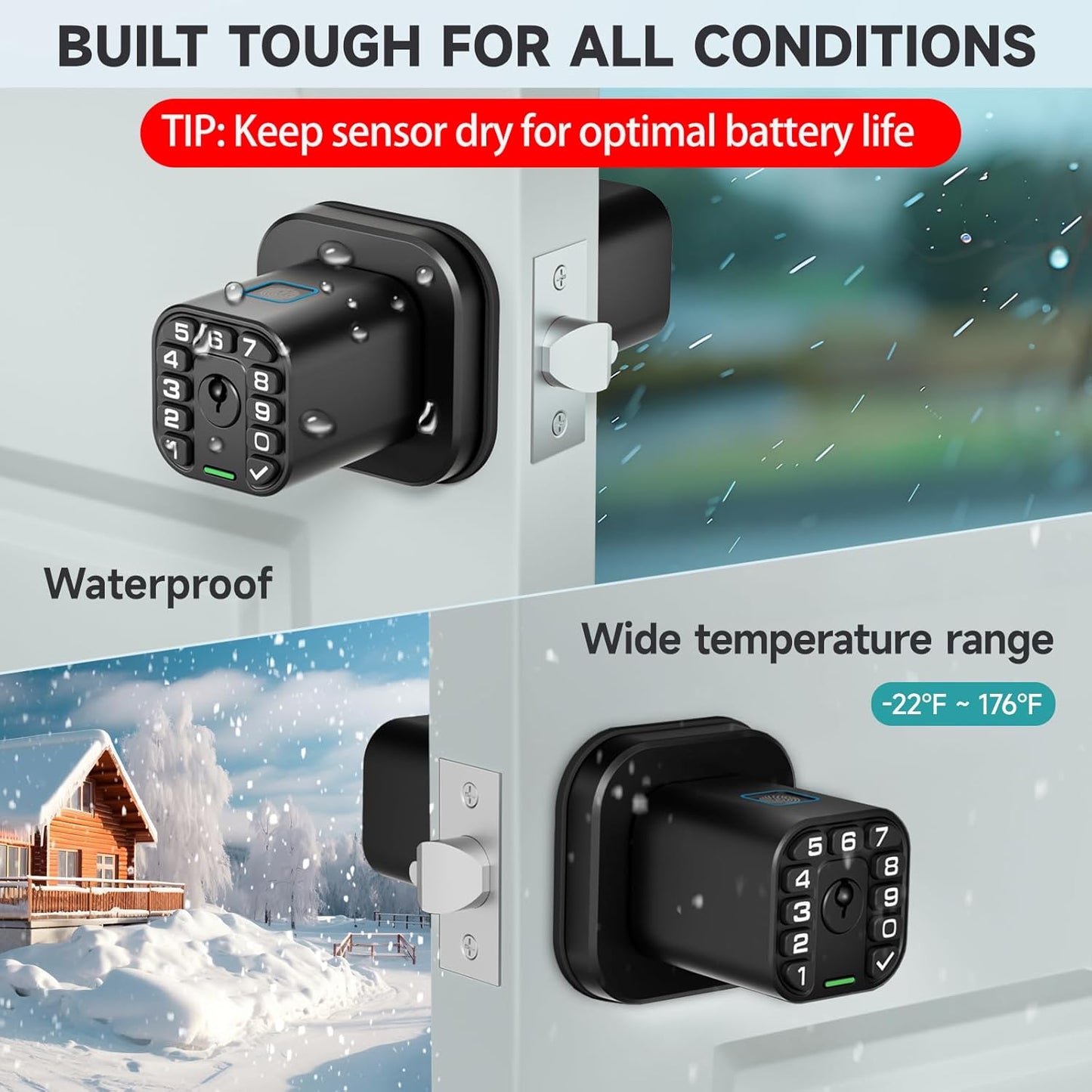 Smart Biometric Fingerprint Door Lock with Keypad - Keyless Entry, Waterproof, Auto Lock - Matte Black