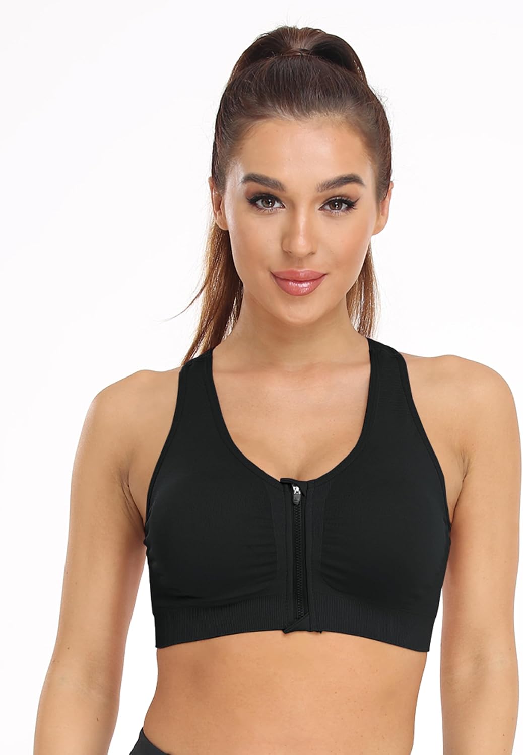 Skiennix Women's Zip Front Sports Bra - Wireless Comfort for Post-Surgery | Ideal for Yoga & Active Wear