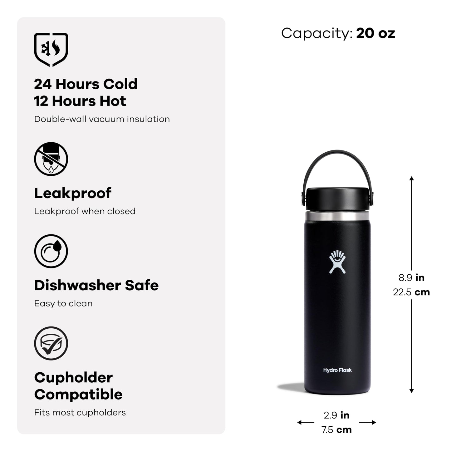 Hydro Flask Water Bottle - Insulated Stainless Steel - Wide Mouth Flex Lid, Non Spill, Leakproof and Refillable in 20 Oz Tonal Trillium