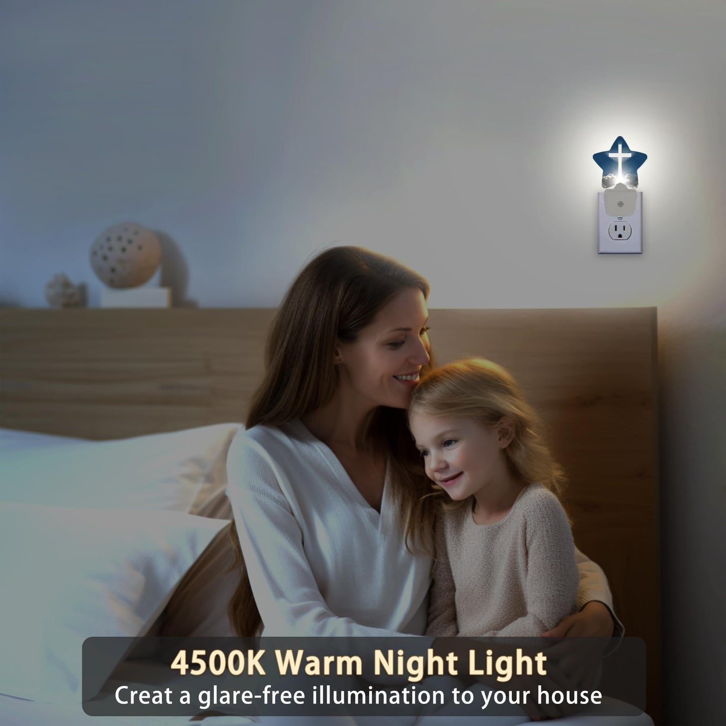 Cross Heaven Plug-in Night Light with Dusk-to-Dawn Sensor for Bedroom,Bathroom and Living Room Sleep Friendly lamp for Women/Girls/Boys Gift,0.5W