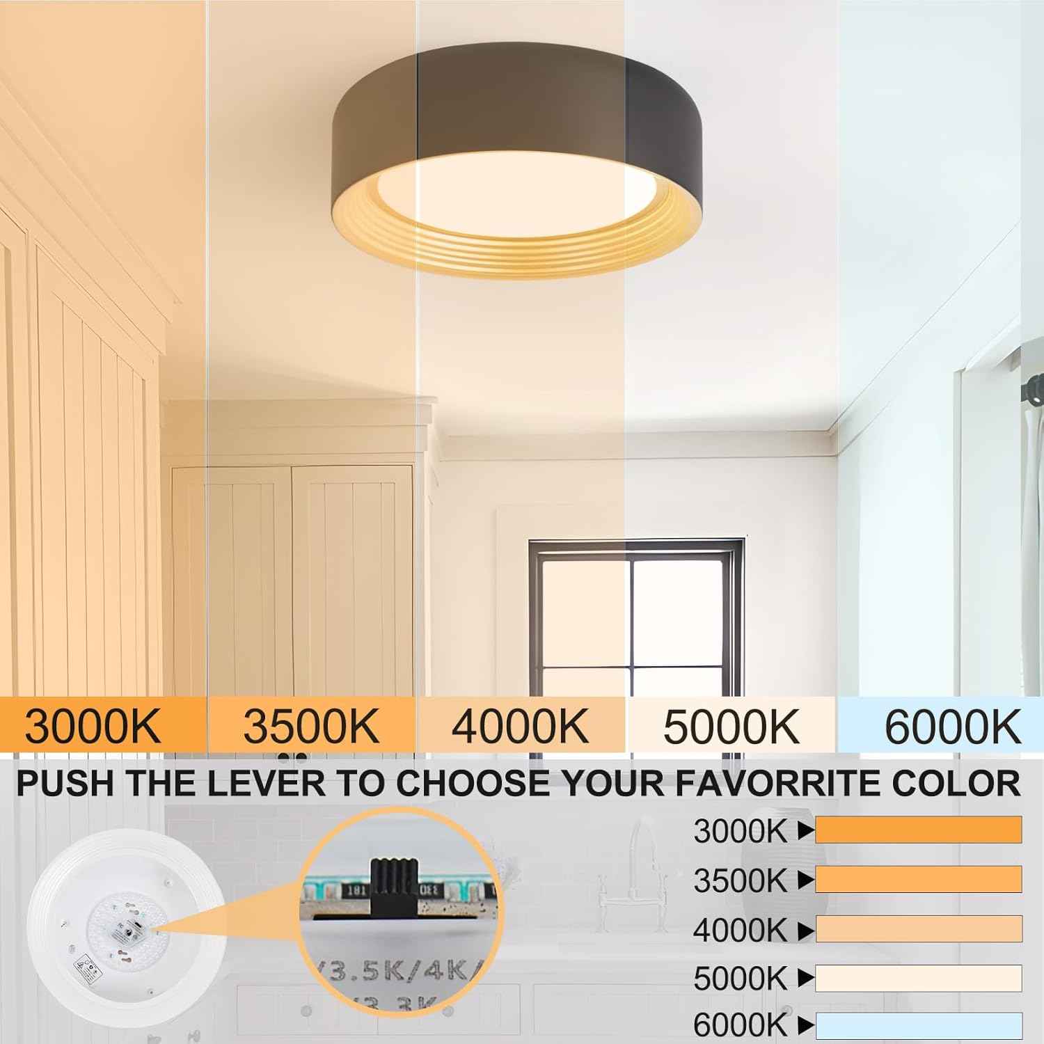 24W Dimmable LED Flush Mount Ceiling Light Fixture - 11.81" Modern 5CCT 3000K-6500K for Kitchen, Hallway & Laundry Room