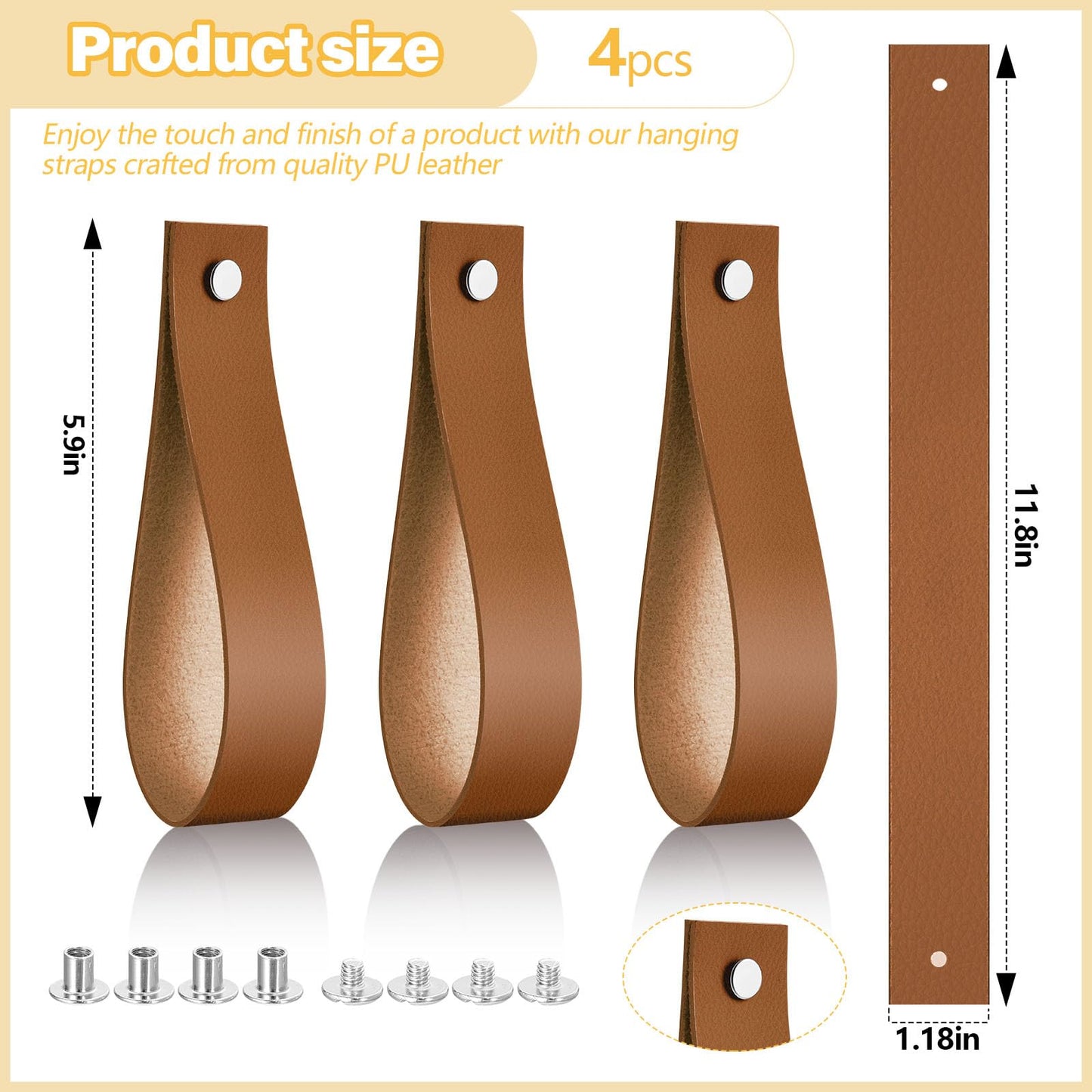 Vercraft 4 Pcs Faux Leather Sign Straps for Hanging Sign Faux Leather Curtain Rod Holder Straps Hanger for Engagement Wedding Welcome Event Display Seating Chart Ceremony Frame(Brown)