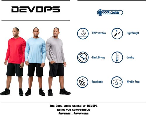 DEVOPS Men's UV Protection Shirts - UPF 50+ Long Sleeve T-Shirts for Fishing & Running | Quick Dry